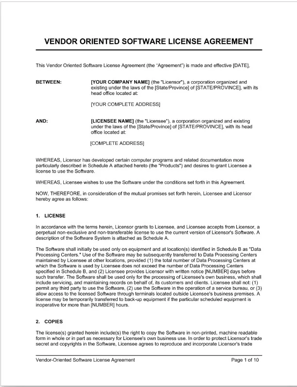 Vendor-Oriented Software License Agreement Template 04