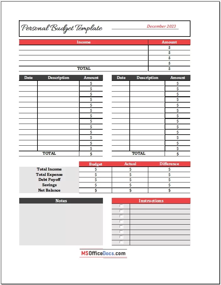 Personal Budget Template 02